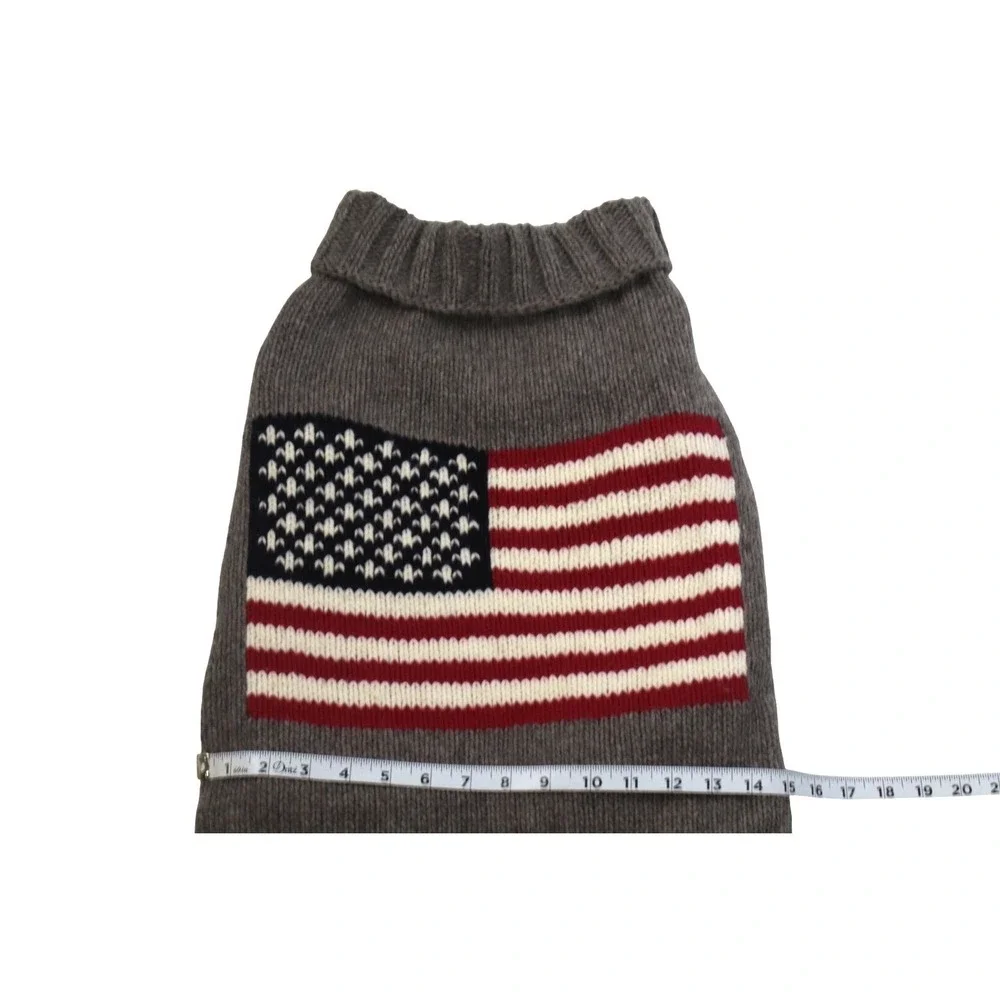 Chilly Dog American Flag Wool Dog Sweater Grey Hand Knit Large Pet Apparel